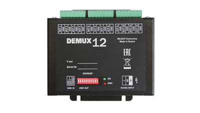DEMUX-12 – конвертер для подключения приборов с аналоговым управлением к системе управления светом DMX-512